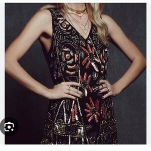 Free People Beaded Secret Garden Shift Dress XS